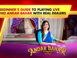 beginner andar bahar guide - live casino host wearing sari, purple table