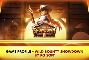 slot games review, wild bounty showdown by pgsoft logo, female gunslinger illustration