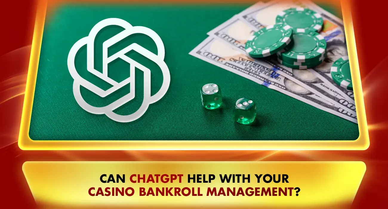 chatgpt logo with green dice and money and poker chips on green casino table
