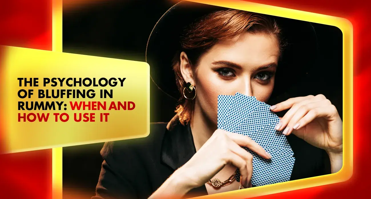 woman playing rummy cards looking at the camera with cards not revealed