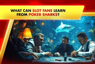poker sharks playing on a table with poker chips and an aquarium of sharks behind them