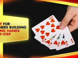 hand holding rummy cards showing pure sequence of hearts