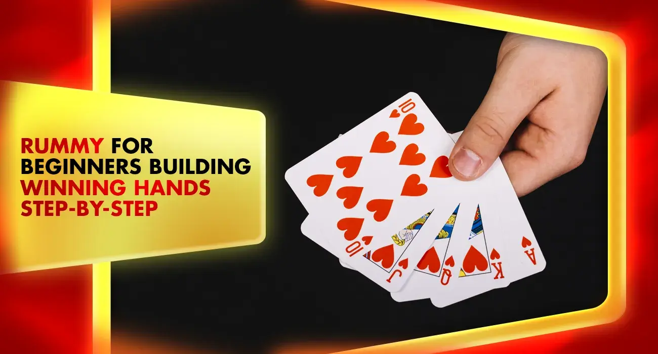 hand holding rummy cards showing pure sequence of hearts
