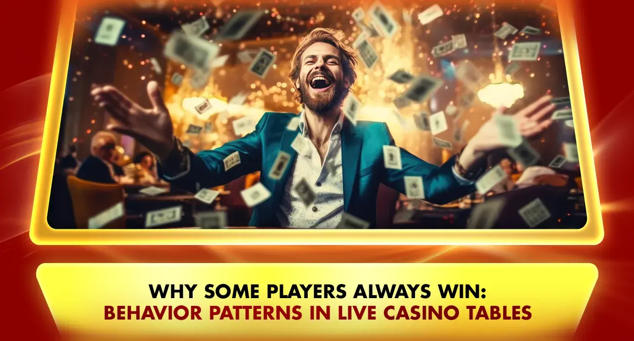 man celebrating wins with cards flying around in a live casino