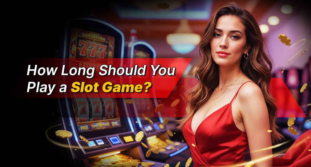 woman in red dress standing in front of slots game machines