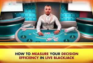 live blackjack dealer in front of a casino table with playing cards