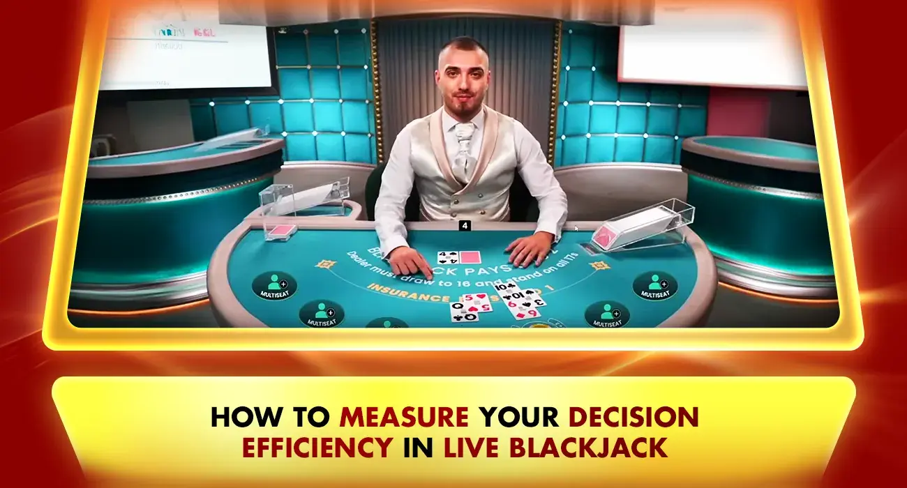 live blackjack dealer in front of a casino table with playing cards