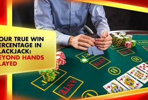 live blackjack table with playing cards and chips for tracking true win percentage