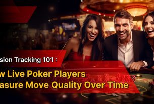 people gathered around a poker table with stacks of betting chips