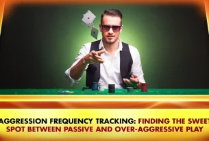 online poker player throwing playing cards, stack of chips.