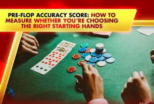 flopped online poker cards and chips on a green table