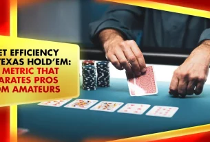 online poker shown on physical table with playing cards and poker chips