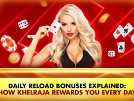 woman holding cards and celebrating khelraja daily reload bonus