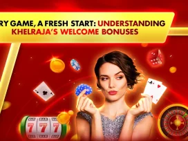 woman enjoying khelraja welcome bonuses with cards, slots, chips