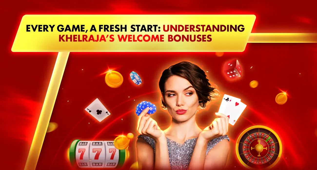 woman enjoying khelraja welcome bonuses with cards, slots, chips