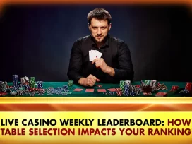 live casino player in front of a table with chips and cards