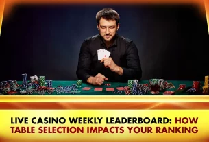 live casino player in front of a table with chips and cards