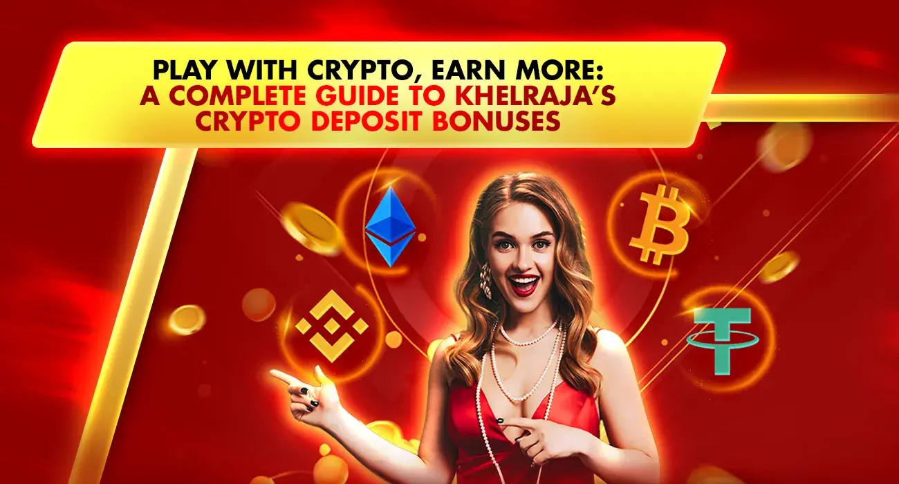 woman with crypto signs behind her explaining bonus from khelraja online casino