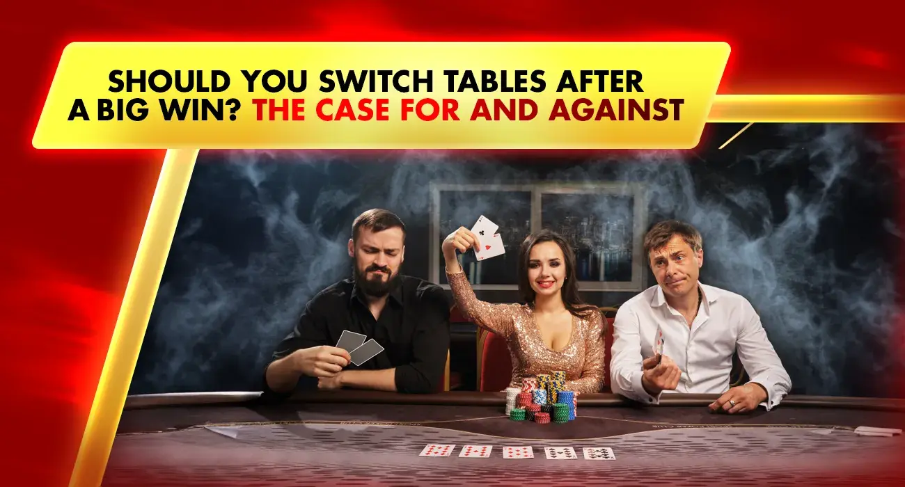 men and woman on live casino table holding playing cards and chips